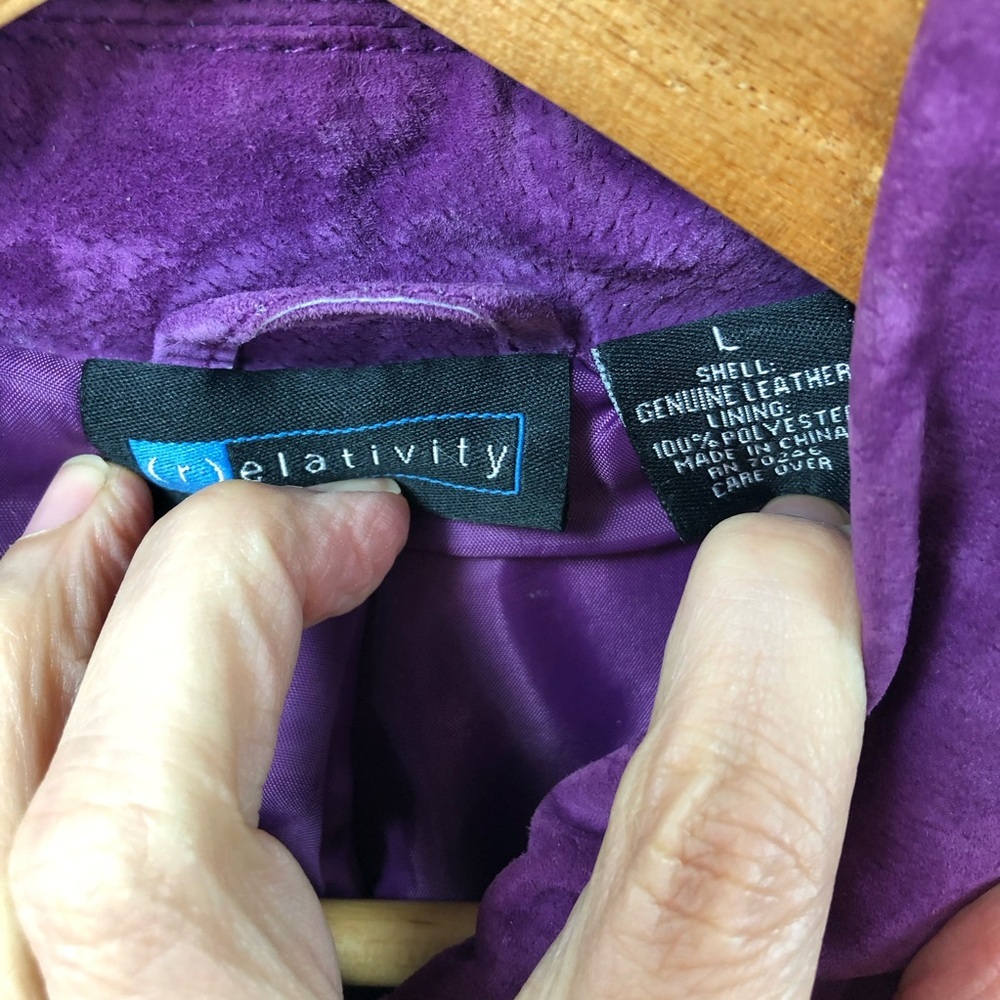 Vintage 90's Y2K Suede Leather Jacket Womens L Purple Retro Grunge Casual Preppy - Picture 7 of 7
